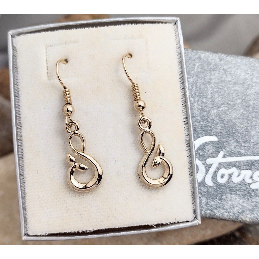 Storrs Whale Tail Gold Plated Dangle Earrings NEW